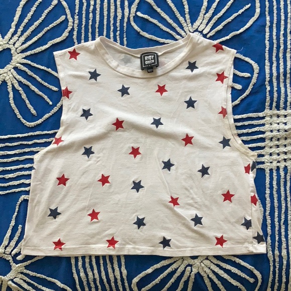 Vintage Y2K Riot Queen Stars Crop Tank Top White Unisex Large - Picture 5 of 9